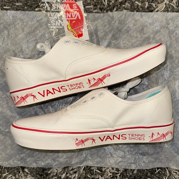 New VANS Comfycush Authentic PENN Tennis shoes in Blanc De Blanc / Red - Picture 10 of 16